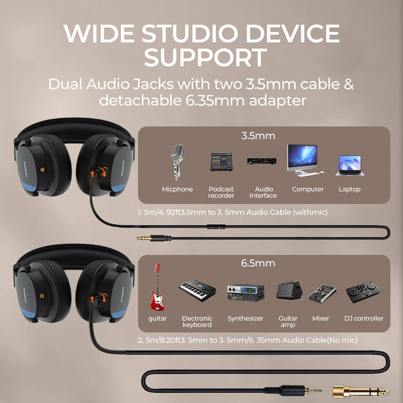 Casque studio NUBWO HD01 filaire haute résolution, circum-auriculaire, avec adaptateur 1/4 pouce vers 3,5 mm, léger, fermé, pour DJ.