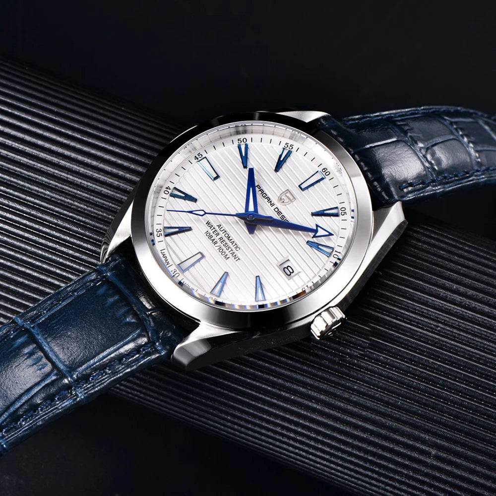 Relógio de luxo para homem PAGANI DESIGN – Modelo automático mecânico (calibre 8215), em aço inoxidável, estanque, com indicador de data e ponteiros luminescentes