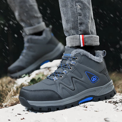 Bottes de neige pour hommes, bottines d'hiver chaudes et confortables pour l'extérieur, coupe haute, coupe-vent, antidérapantes, amortissantes, chaussures de randonnée en coton.