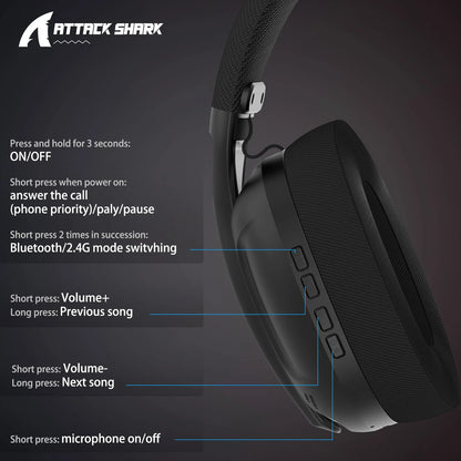 ATTACK SHARK L80 Ultra-Light 180g Gaming Headset – Tri-Mode Wireless (Bluetooth 5.3 / 2.4G / Wired), 5.1 Surround Sound, 40mm Drivers, Pluggable Mic