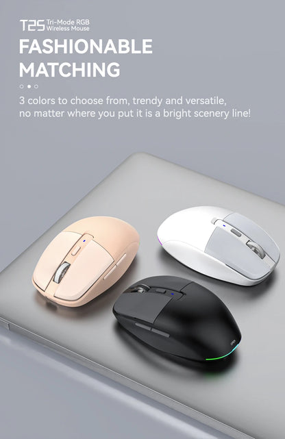 Tri-Mode Wireless Mouse with Dual USB & Type-C Receivers, Bluetooth 5.1 Rechargeable Silent RGB Mouse for Laptop, PC, Mac, Android & iOS