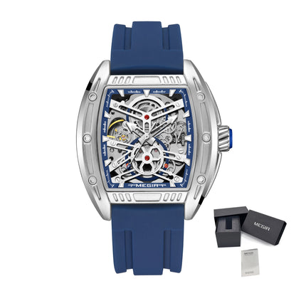 2026 Men's Automatic Mechanical Watch with Stainless Steel Case Silicone Band Skeleton Dial Waterproof Sport Wristwatch