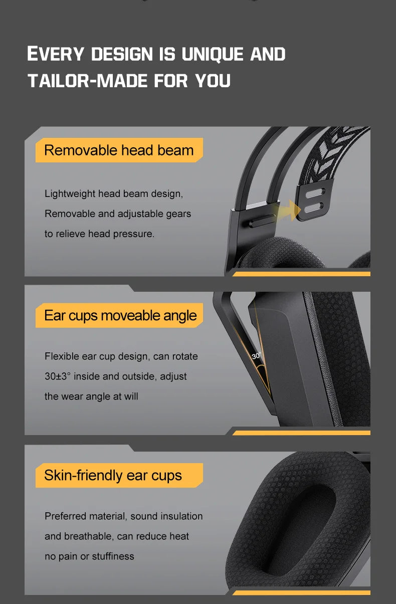 ONIKUMA GT828 Wireless Gaming Headset Bluetooth 5.3 RGB Headphones with Mic, Noise Cancelling, 4-Mode Connection for PC, PS5 & Laptop