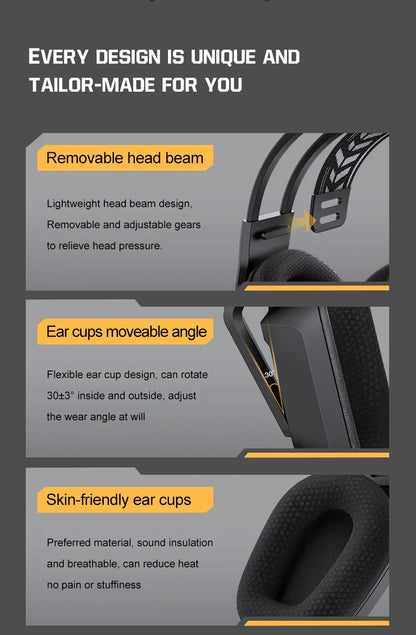 ONIKUMA GT828 Wireless Gaming Headset Bluetooth 5.3 RGB Headphones with Mic, Noise Cancelling, 4-Mode Connection for PC, PS5 & Laptop