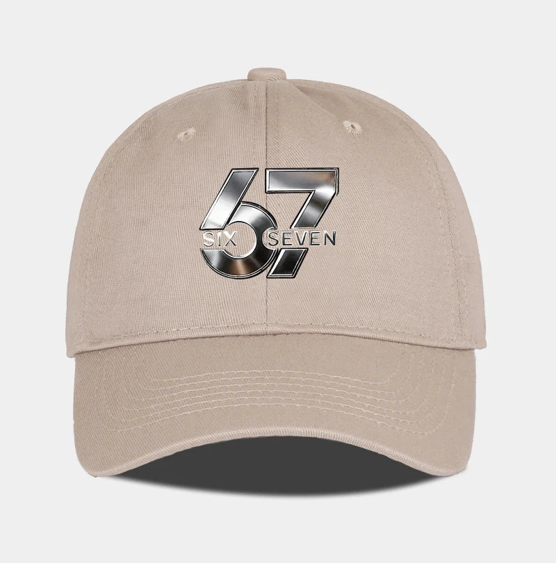 Metallic Number 67 "Six Seven" Print Baseball Cap Adjustable Unisex Streetwear Sun Hat