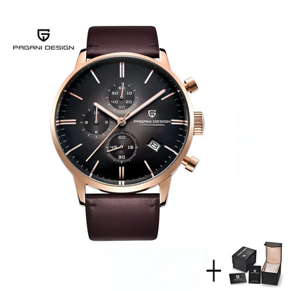 PAGANI DESIGN Men's Fashion Casual Brand Watch Waterproof 30m Luxury Leather Sports Quartz Chronograph VK67 Relogio Masculino