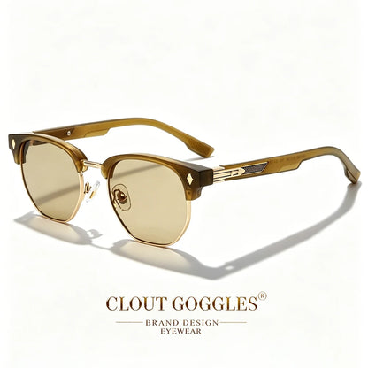CLOUT GOGGLES Business Sunglasses Male Female Metal Polygon Rivet Half Frame Outdoor Driving Ultraviolet Protection Sun Glasses