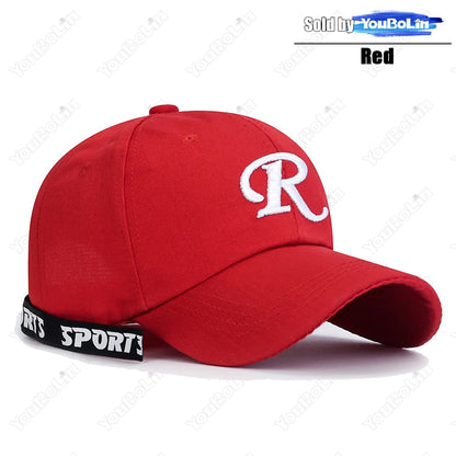 R letter Ribbon Embroidery Cotton Adjustable Hard Top Baseball Cap Sun Hat Trucker Hats Hip Hop Caps