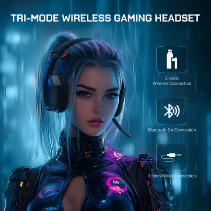 EKSA G19BT Tri-Mode Wireless Gaming Headset – Bluetooth 5.4, 2.4GHz Low Latency Gaming Headphones with Microphone for PC, PS5, Xbox