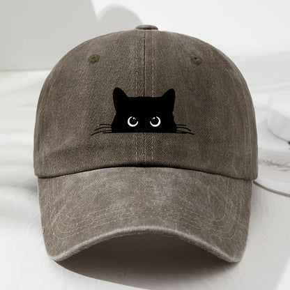 Cappellino da baseball con stampa gatto nero, modello retrò da uomo e da donna, cappellino alla moda per attività all’aperto con visiera regolabile, adatto alla pesca sportiva