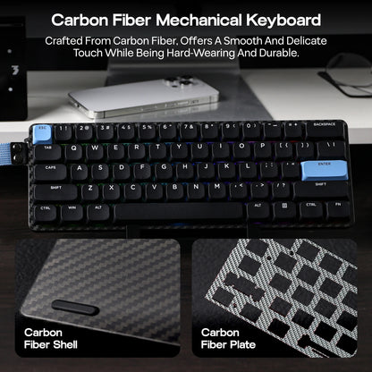 EPOMAKER Carbon60 60% QMK/VIA ANSI VIA Wired/Bluetooth 5.0/2.4GHz Wireless Portable Mechanical Keyboard Carbon Fiber Case