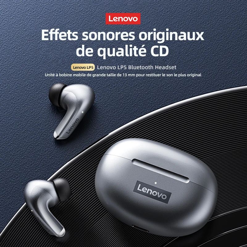 Lenovo LP5 TWS Wireless Bluetooth Earphones with Mic, Lenovo LP5 Gaming Earbuds Bluetooth 5.3 Headphones, Noise Cancelling Sports Earbuds with HD Calls & Charging Case