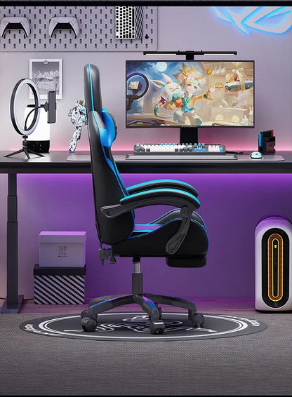 Chaise de jeu avec accoudoirs pivotants en cuir PU, chaise ergonomique avec 95–145 cm de hauteur °   Dossier réglable et pieds en nylon à cinq branches