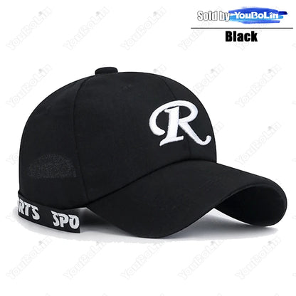 R letter Ribbon Embroidery Cotton Adjustable Hard Top Baseball Cap Sun Hat Trucker Hats Hip Hop Caps