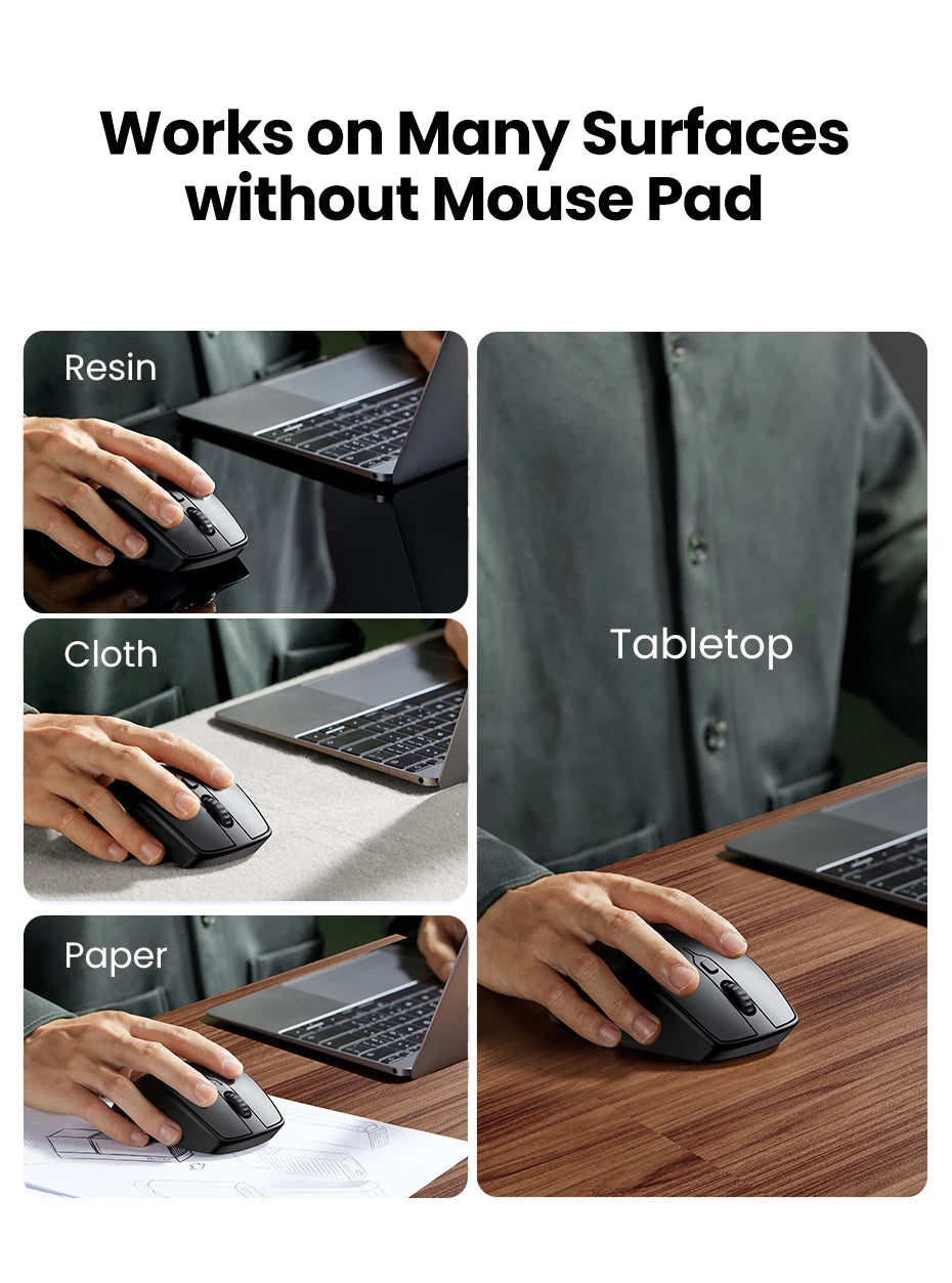 UGREEN Wireless Mouse Bluetooth 5.0 Ergonomic Mouse, 4000 DPI Silent Wireless Mouse with 2.4G USB Receiver, 6 Buttons for MacBook, Laptop, PC & Tablet
