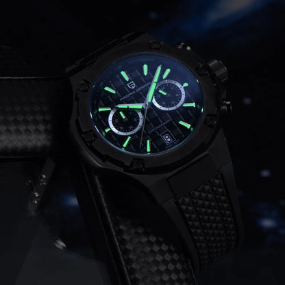 PAGANI DESIGN PD-YS032 Men's Quartz Watch 44mm Japan VK64 Movt Stainless Steel Case Rubber Strap Sapphire Glass 100M Waterproof