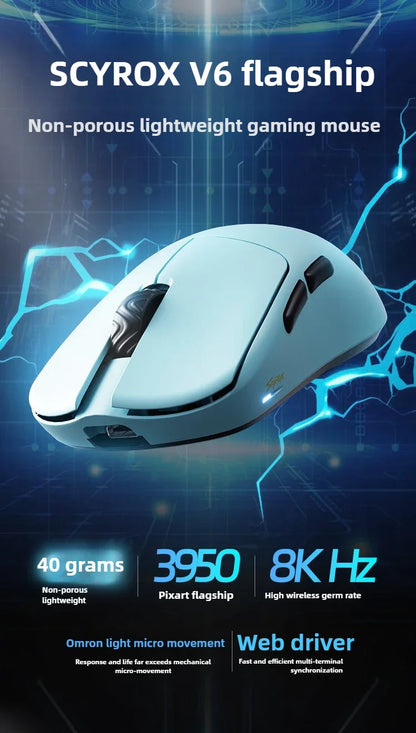 SCYROX V6 ei-huokoinen langaton esports-hiiri 40g 750IPS 8k-vastaanottimella, nopea vaste, 3950, korkealaatuinen 8KHz gaming-hiiri