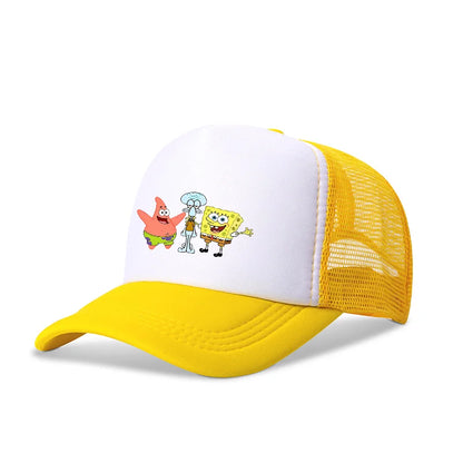Niedliche SpongeBob-Baseballkappe – Anime, rund, für Kinder, Jungen, Mädchen, Erwachsene – Sport, Freizeit, Sonnenschutz, verstellbar, Film, Cartoon, Schirmmütze aus Netzstoff