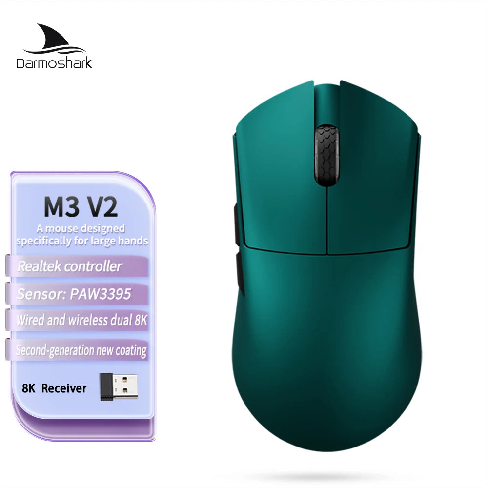 Souris gaming sans fil Darmoshark M3 V2 Tri-Mode 8K, capteur PAW3395, 26K DPI – Souris gaming ultra-légère pour PC et ordinateur portable