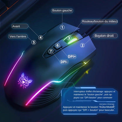 ONIKUMA káblová herná myš, 6 nastaviteľných úrovní, 6400 DPI, 7 programovateľných tlačidiel, 7 režimov RGB osvetlenia, ergonomická myš pre PC hráčov