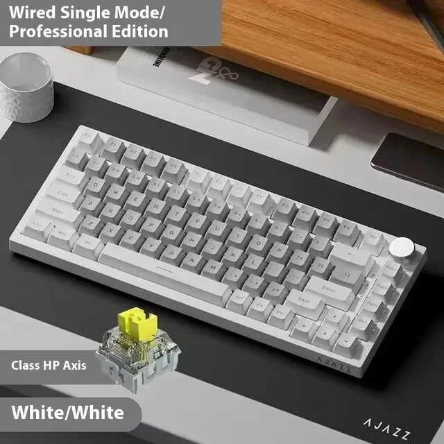 AJAZZ AK820 Wired Mechanical Keyboard Full-Key Hot-Swap Keyboard with Removable USB Port, White & Ice Blue Backlit Gaming Keyboard for PC
