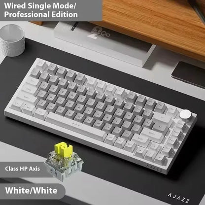 AJAZZ AK820 Wired Mechanical Keyboard Full-Key Hot-Swap Keyboard with Removable USB Port, White & Ice Blue Backlit Gaming Keyboard for PC