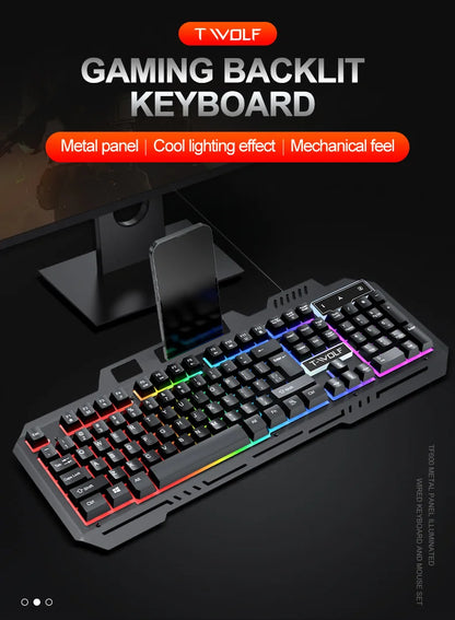 104 Keys Gaming Keyboard and Mouse Combo with RGB Backlit, All-Metal Panel Waterproof Light Up, USB Wired Computer Keyboards Gaming
