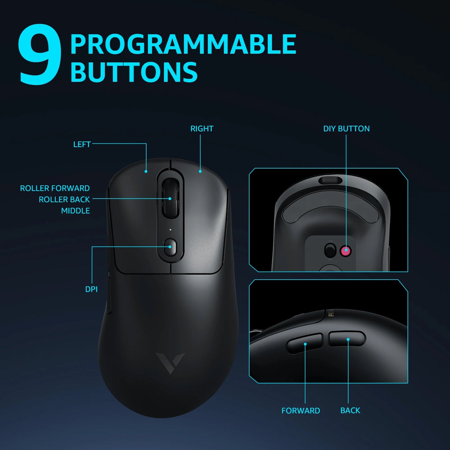 Rapoo VT3Pro GEN-1 Wireless Gaming Mouse 26,000 DPI, 8KHz Polling Rate, 59g Lightweight, 9 Programmable Buttons, PAW3398 Optical Sensor