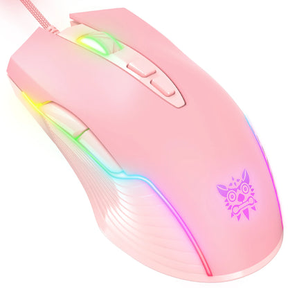 ONIKUMA káblová herná myš, 6 nastaviteľných úrovní, 6400 DPI, 7 programovateľných tlačidiel, 7 režimov RGB osvetlenia, ergonomická myš pre PC hráčov