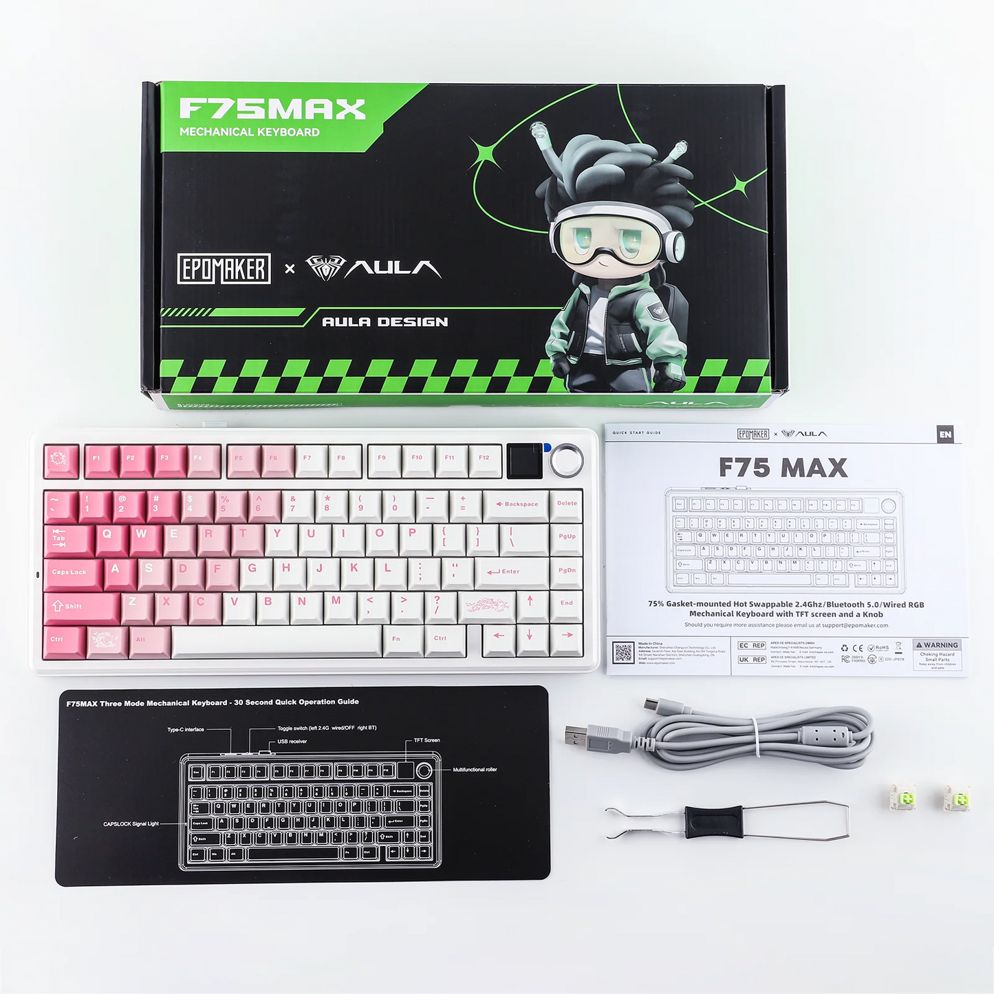 EPOMAKER X AULA F75 MAX Compact 75% ANSI Layout Wired/Bluetooth/2.4GHz Wireless Mechanical Keyboard with TFT Screen and a Knob