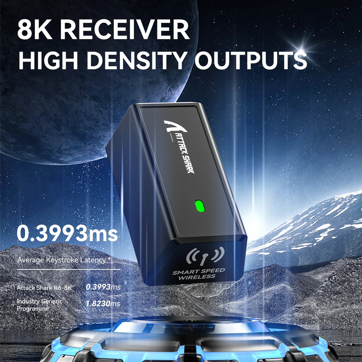 ATTACK SHARK R6 PAW3950MAX langaton pelihiiri, 8Khz päivitystaajuus, ultrakevyt 39g, Nordic 52840 MCU, Omronin optiset mikrokytkimet