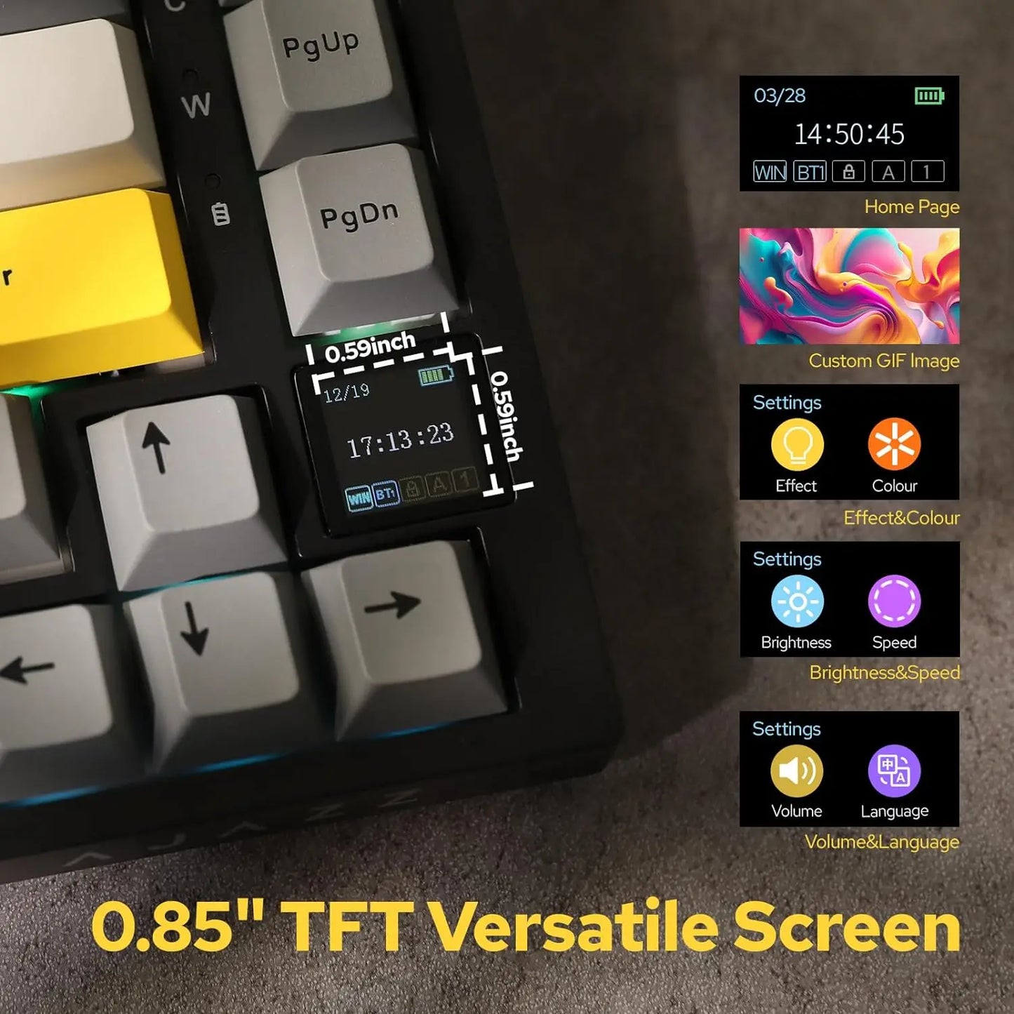 Ajazz AK820 Pro Gaming Mechanical Keyboard 75% Bluetooth/ Wireless Customized Gamer Keyboard with TFT Color Screen Knob for PC