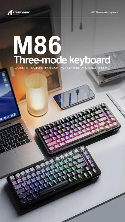 ATTACK SHARK M86 Wireless Mechanical Keyboard 75% Tri-Mode RGB Hot-Swappable Mechanical Keyboard with Side-Printed PBT Keycaps & 4000mAh Battery