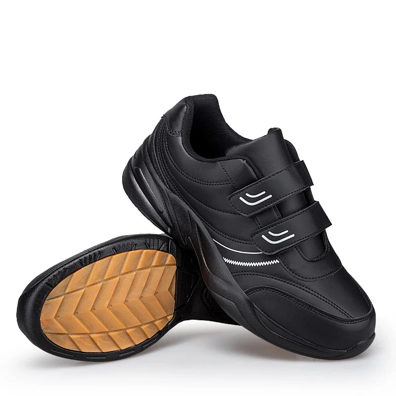 Men's Adjustable Hook and Loop Leather Sneakers Casual Sports Shoes White Sneakers Masculino Zapatillas Deportivas Tenis