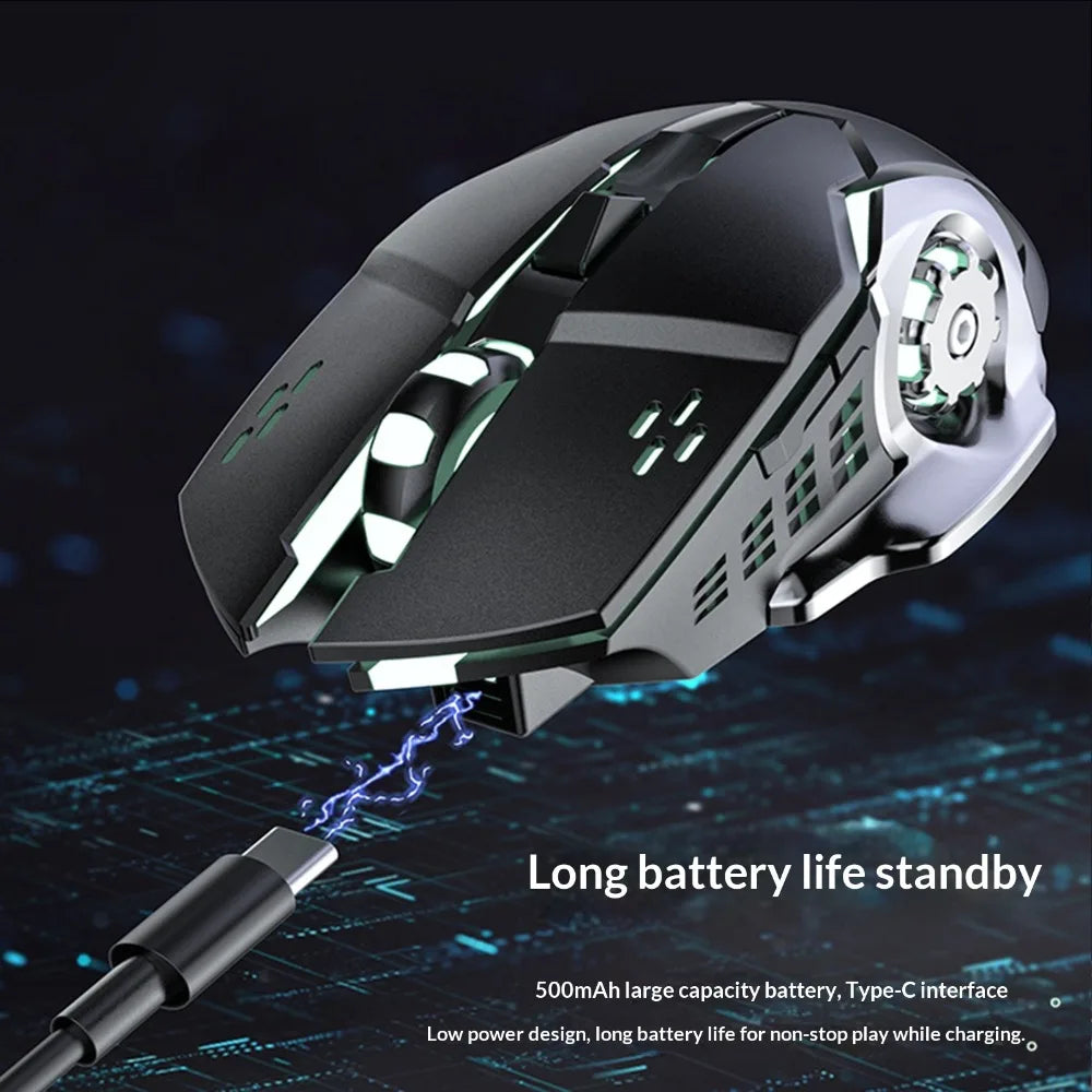 Wireless Mouse Silent Rechargeable Bluetooth Mouse, Type-C Dual Mode 2.4G Wireless Mouse, Ergonomic RGB Wireless Mouse for Laptop, PC, Office & Gaming