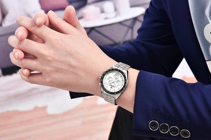 Zegarek męski PAGANI DESIGN „New Moon” – luksusowy zegarek kwarcowy, chronograf, szkło szafirowe z powłoką antyrefleksyjną, ceramiczna ramka, świecące wskazówki