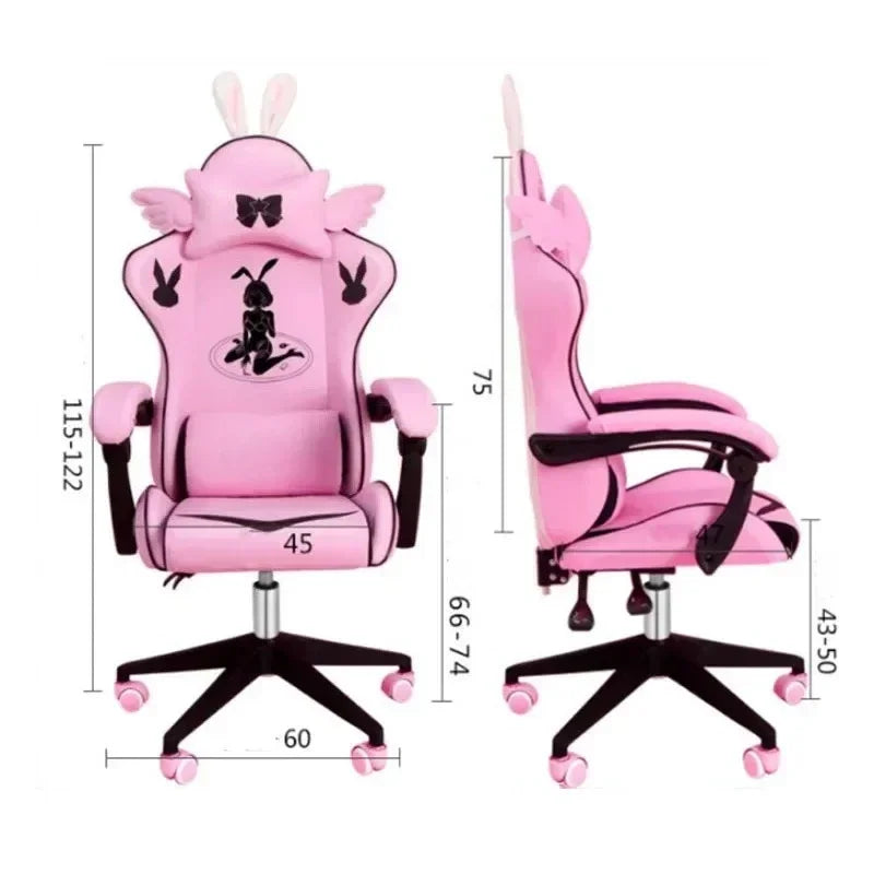 Pink Gaming Chair for Girls with Footrest, Comfortable Cartoon Gamer Chair, Adjustable Swivel Computer Chair for Bedroom, Office & Study