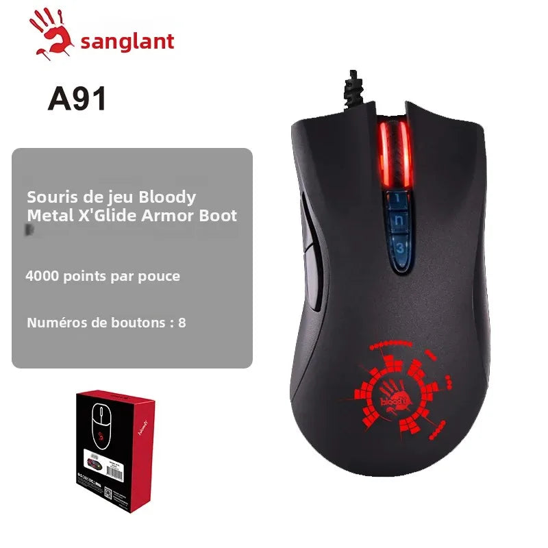A4TECH Bloody A91 gamingmus, 4000 DPI, drag click, 1000HZ, 6666FPS, 8 knappar, Metal X' Glide Armor Boot, över 20 miljoner klick