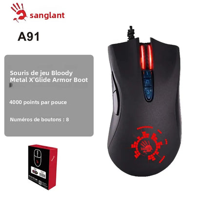 A4TECH Bloody A91 gamingmus, 4000 DPI, drag click, 1000HZ, 6666FPS, 8 knappar, Metal X' Glide Armor Boot, över 20 miljoner klick