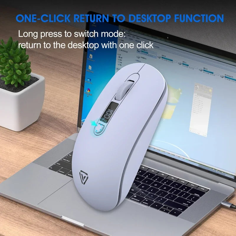 Lenovo Wireless Mouse Bluetooth 2.4G Rechargeable Silent Mouse with Smart Display, Dual Mode Bluetooth Wireless Mouse for Laptop, Desktop & Office