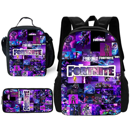 Mochila Escolar Infantil com Lancheira e Estojo, Design de Jogo Popular F-FortniteS, Mochila Escolar para Rapazes e Raparigas, Presente Ideal