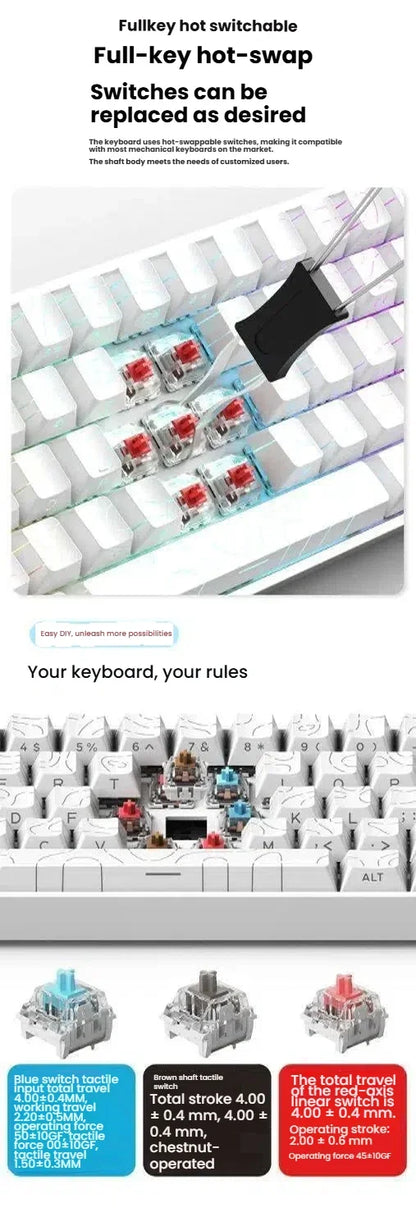 K61 USB Mini Mechanical Gaming Wired Keyboard Hot-Swappable Mechanical Keyboard Detachable Cable