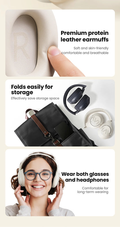 HAYLOU S30 Wireless Bluetooth 5.4 Headphones – 43dB Adaptive Noise Cancelling Over-Ear Headphones, 40mm Driver, 80H Playtime Hi-Res ANC Headset with Microphone