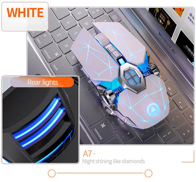 UTHAI A7 Rechargeable Wireless Bluetooth Mouse, Silent Ergonomic Wireless Mouse with RGB Light, 2.4GHz Gaming & Office Mouse
