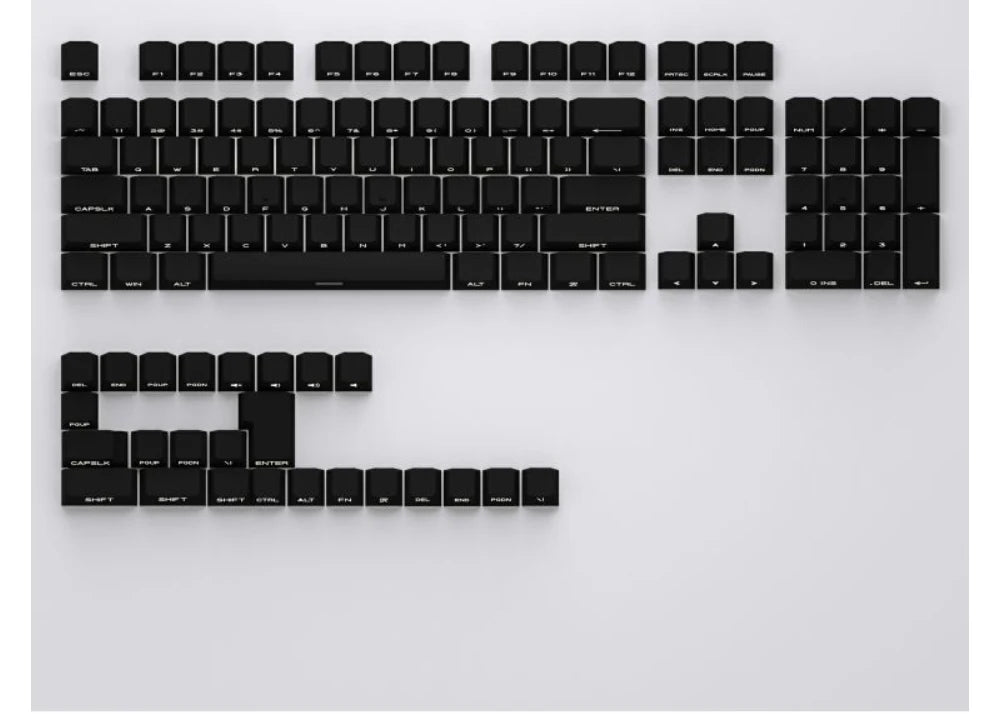 Black Side Engraved Translucent Keycap PBT 130 Key OEM Keyboard Keychain Compatible with 61/75/87/104/108 Mechanical Keyboards