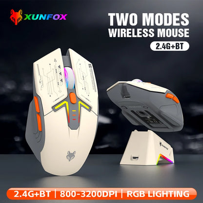 XUNSVFOX H2 trådlös Bluetooth-mus med dubbla lägen, RGB-belysning, för laptop, gaming och kontor, magnetisk laddning