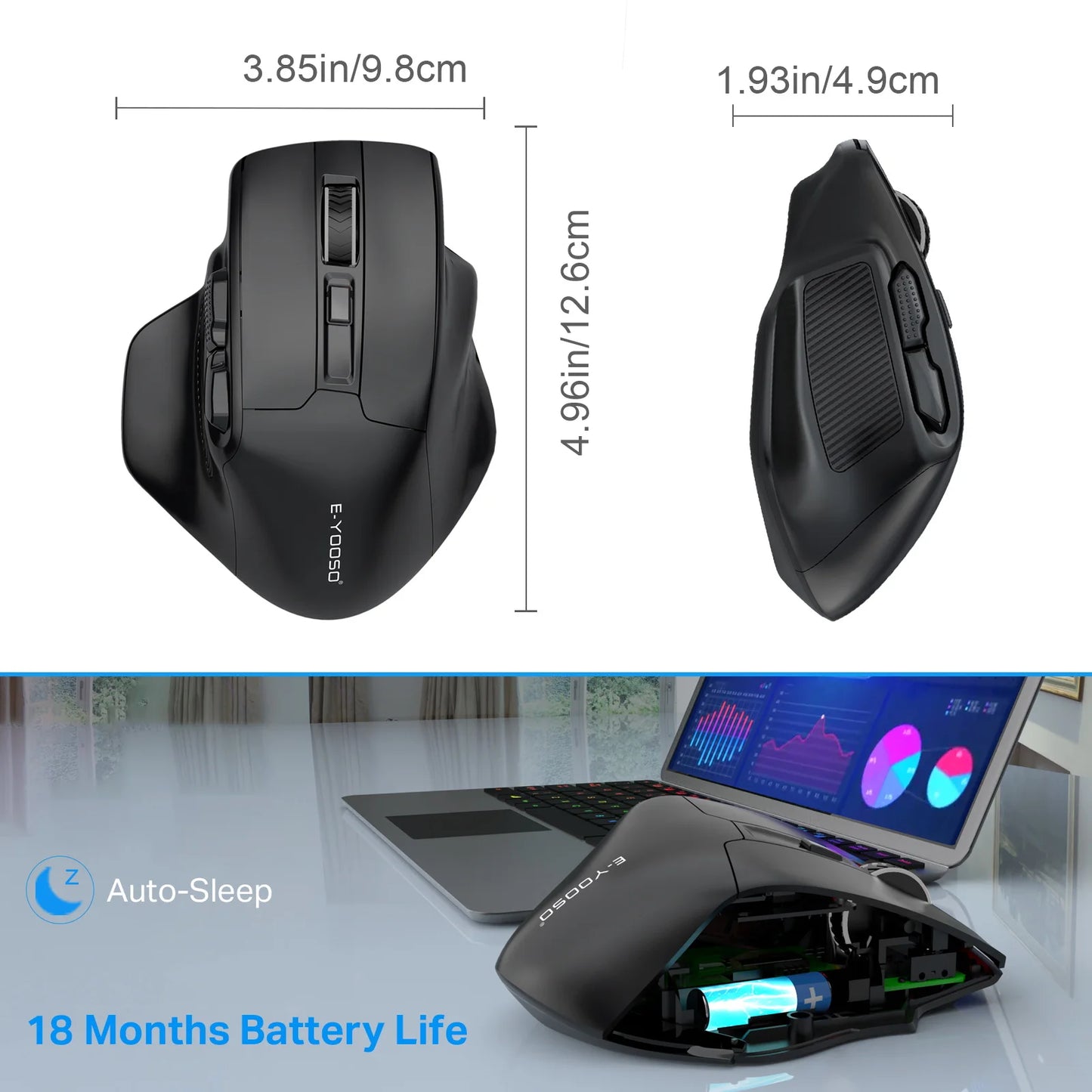 E-YOOSO X-31 Wireless Mouse 2.4G Ergonomic Mouse, 4800 DPI Optical Gaming & Office Mouse for PC, Laptop, MacBook & Notebook
