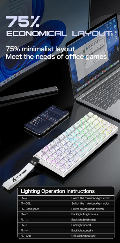 ATTACK SHARK R82 HE Wired 75% Magnetic Keyboard RGB 8000Hz Rapid Trigger 0.005mm Actuation Gaming Keyboard