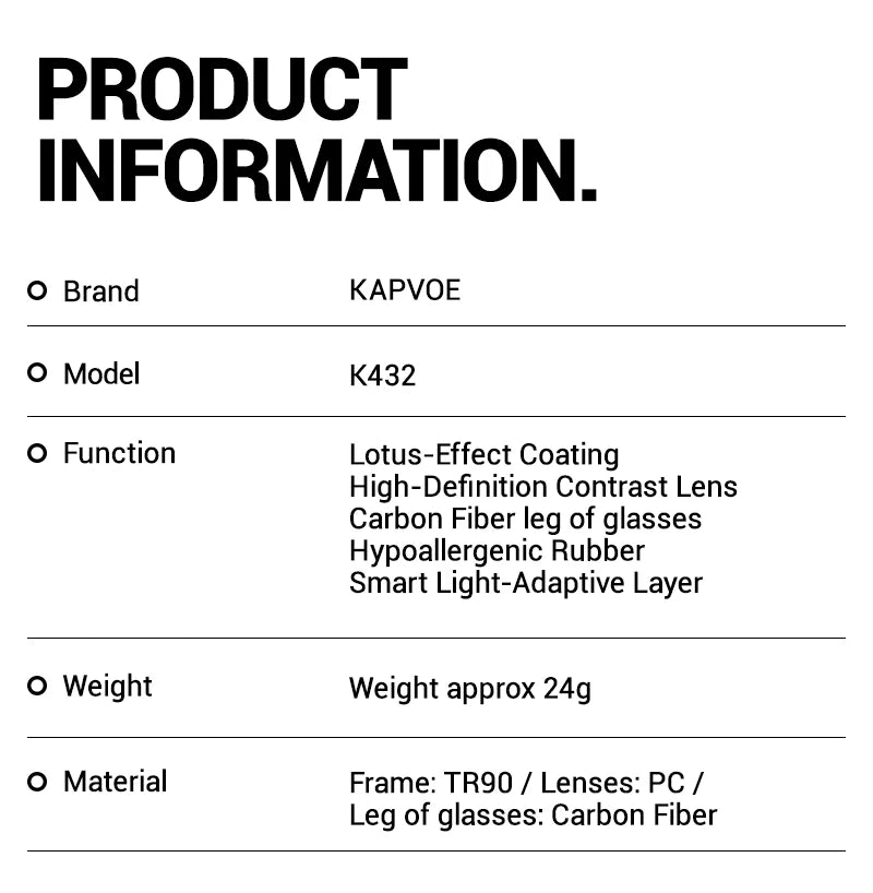 Kapvoe Real Carbon Fiber Cycling Glasses Sunglasses for Men Lightweight Photochromic UV400 MTB Bike Bicycle Sports Eyewear