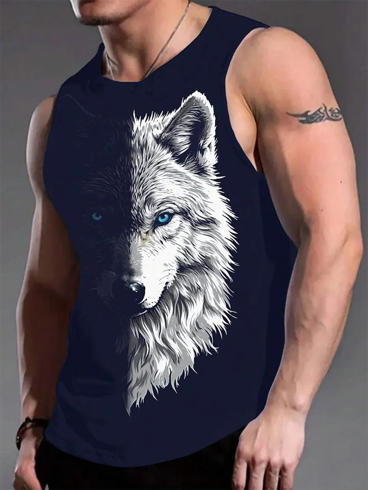 Street Fashion Personality Wolf Print Men's Tank Top Summer Daily Casual Men's Cool Tank Top Outdoor Sports Men's Tank Top